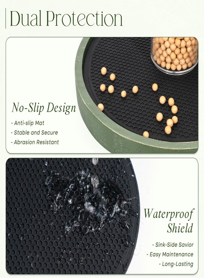 EOSAHR Pine Wood Non-Skid Lazy Susan for Table Top - 10.5" Lazy Susan Turntable for Cabinet, Kitchen Decor & Coffee Table - Ideal as a Spice Rack & Bathroom Tray with Rubber Mat (Green) - Image 4